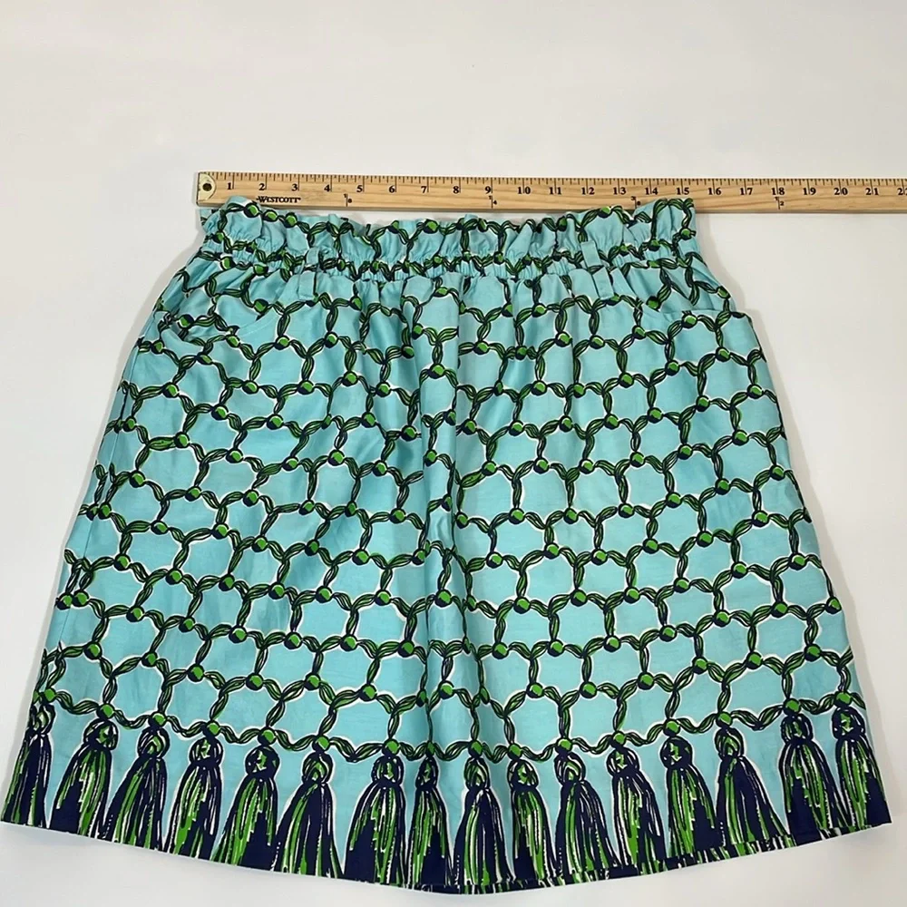 Lilly Pulitzer Vintage Skirt Size M Blue And Green Tassel Print EUC